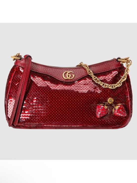 Gucci Handbags - Gucci GG Marmont Strawberry Red Sequin Shoulder Bag